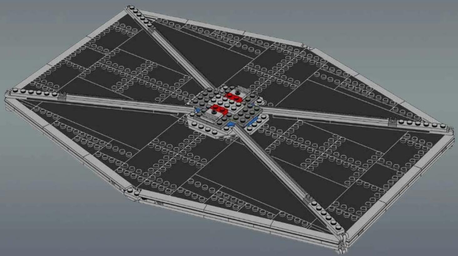 3D architectural rendering of a multi-level building structure with structural beams and central platform (no text or symbols visible)
