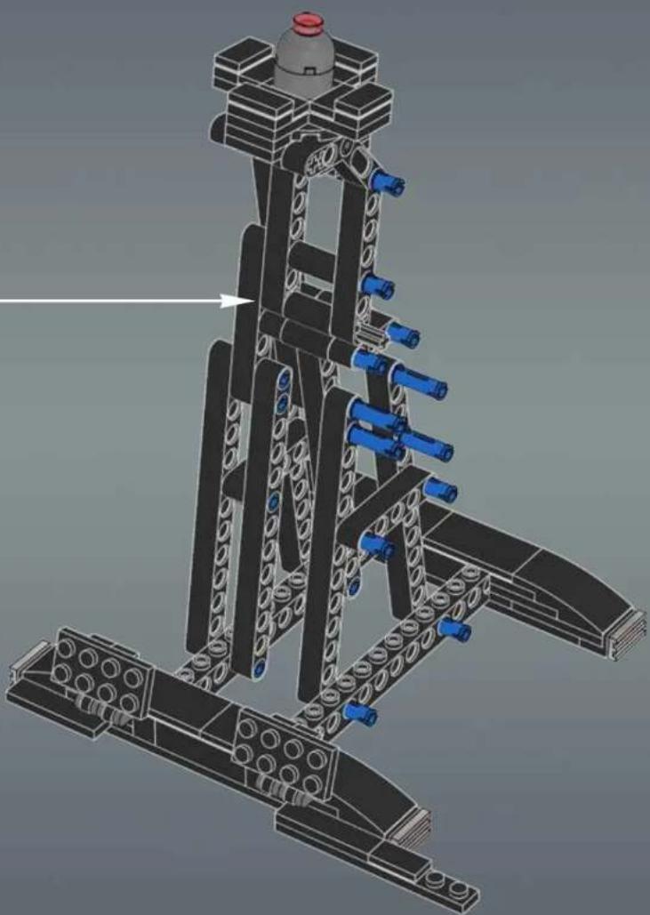 3D mechanical assembly diagram showing a multi-tiered structure with blue pipes and a central hub (no text or symbols)