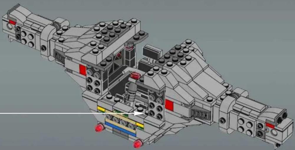 3D architectural model of a futuristic mechanical assembly with LEGO components and no visible text or symbols