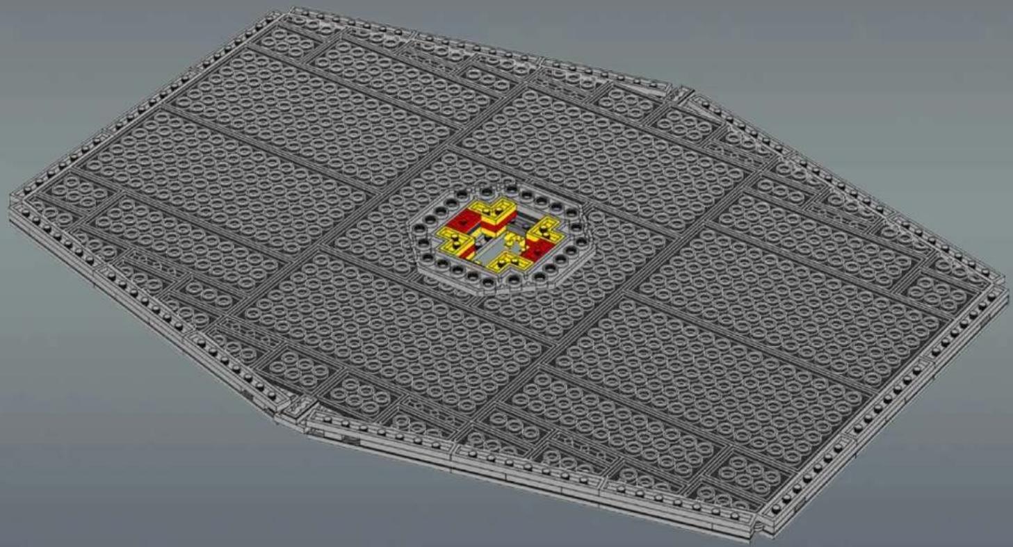 3D architectural rendering of a modular building facade with grid patterns and central highlighted structural elements (no text or symbols)