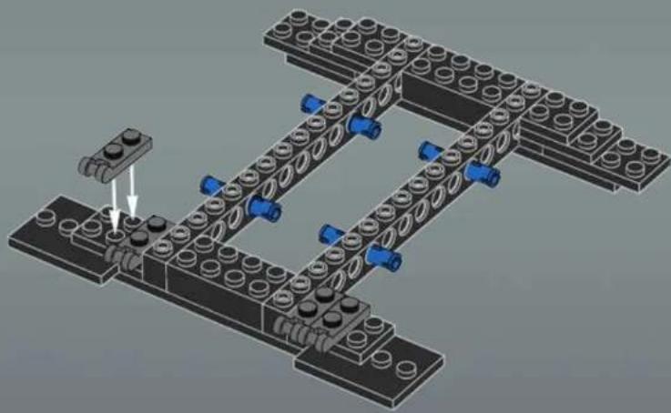 3D diagram of a mechanical assembly with blue and black components, no visible text or symbols
