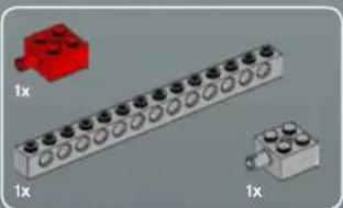 Illustration of three LEGO blocks with circular connectors and labeled '1x' (no text or symbols on the blocks themselves)