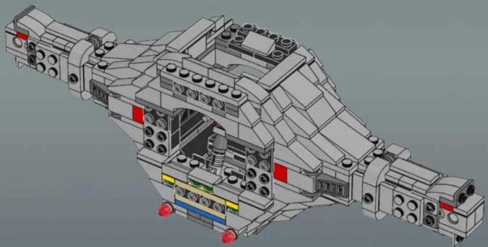 3D architectural model of a futuristic spaceship or spacecraft assembly (no visible text or symbols)