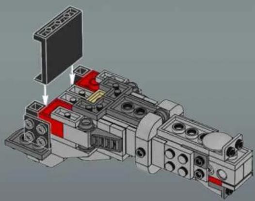 3D mechanical assembly diagram showing a component with highlighted parts and mounting holes (no text or symbols)