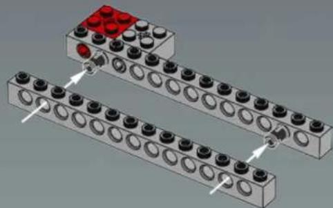 3D diagram of two stacked mechanical components with red and black components, no text or symbols present