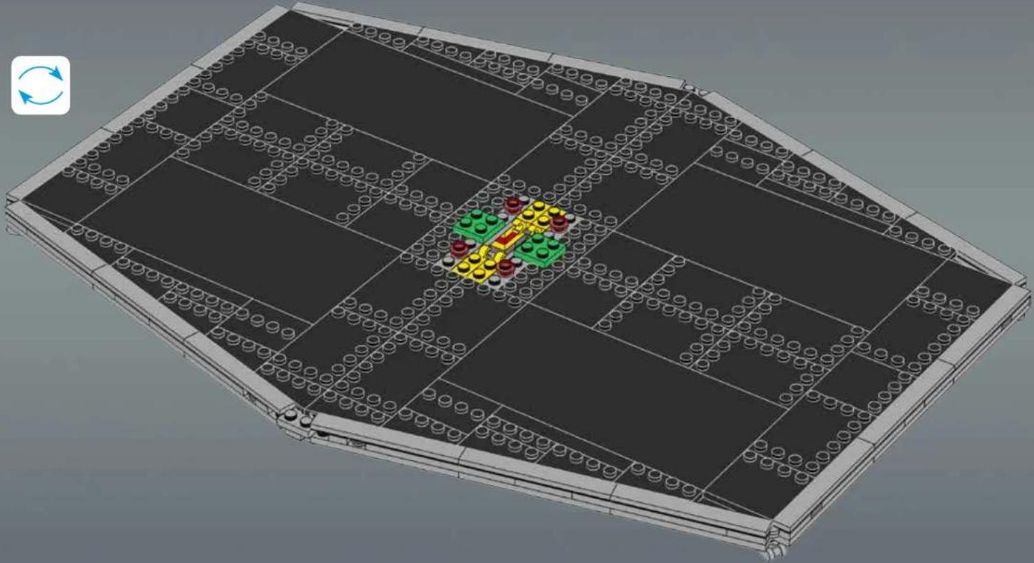 3D architectural layout diagram of a multi-level building with green and red blocks, no visible text or symbols