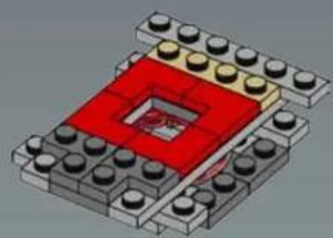3D diagram of a LEGO structure with red and black components, no text or symbols present