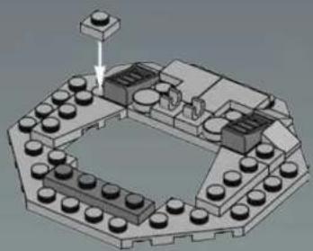 3D mechanical assembly diagram showing a hexagonal base with multiple circular components and a central mounting bracket (no text or symbols)