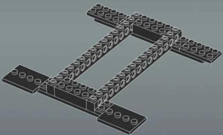 3D diagram of a LEGO structure with circular elements, no text or symbols present