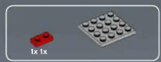 Two LEGO blocks: one red with four legs, one gray with 16 circular holes (no text or symbols)