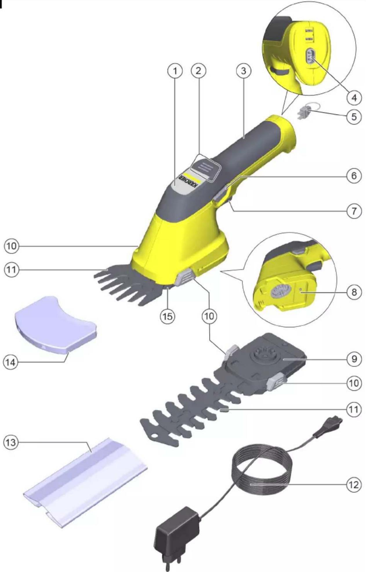 Exploded view diagram of a KAROKE electric tool with numbered parts for identification and assembly reference.