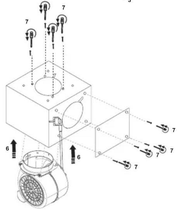 Technical diagram of a mechanical assembly with numbered components and directional arrows indicating motion or assembly.
