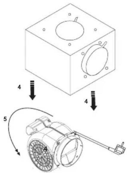 Technical diagram showing a mechanical assembly with labeled components and directional arrows indicating flow or movement.