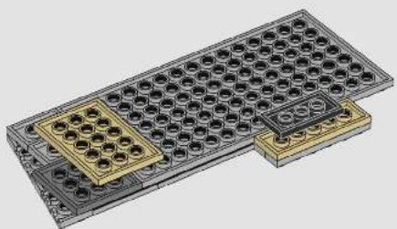 3D technical illustration of a microplate with grid-like cavities and two labeled components (no text or symbols)