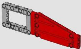 3D CAD model of a mechanical bracket with red and gray components (no text or symbols)