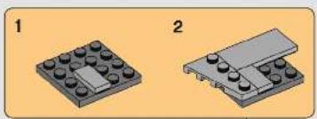 Two 3D diagrams showing a LEGO base with circular components and a separate gray panel (no text or symbols)