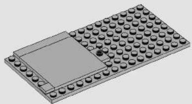 3D rendering of a LEGO base with circular indentations and a rectangular slot (no text or symbols)