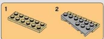 Two 3D blocks of miniature objects, one with black circular tops and the other with gray rectangular bases (no text or symbols)