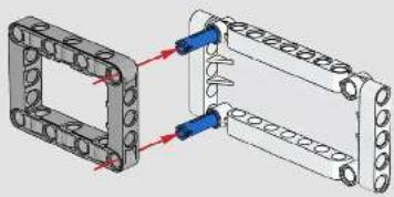 Mechanical assembly diagram showing two components with mounting holes and red arrows indicating direction (no text or symbols)