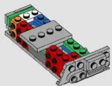 3D diagram of a mechanical assembly with multiple LEGO blocks and mounting holes (no text or symbols)