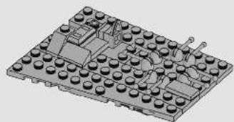 Isometric illustration of a LEGO mechanical base with embedded components (no text or symbols)