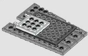 3D technical illustration of a mechanical assembly with multiple holes and a central plate (no text or symbols)