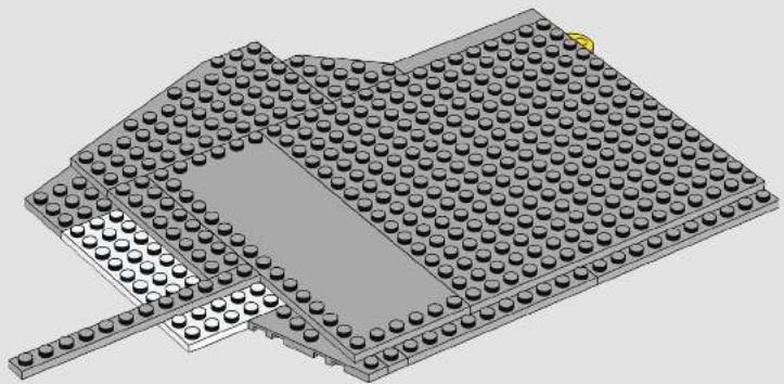 3D architectural model of a building with multiple circular components and a central rectangular structure (no text or symbols visible)