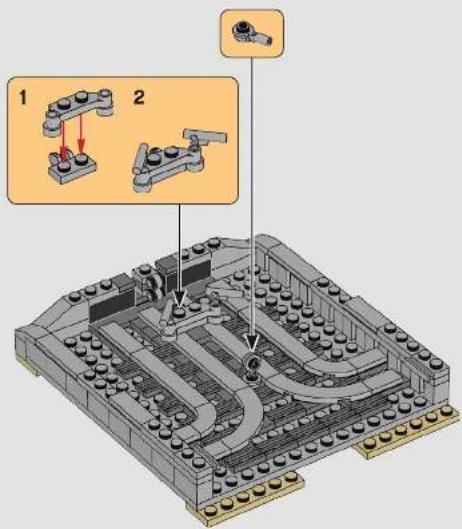Labeled diagram of a mechanical assembly showing two components with arrows indicating movement or assembly steps