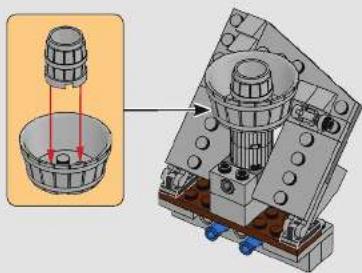 Mechanical assembly diagram showing a component with red arrows indicating force or motion, alongside a 3D mechanical assembly (no text or symbols present)