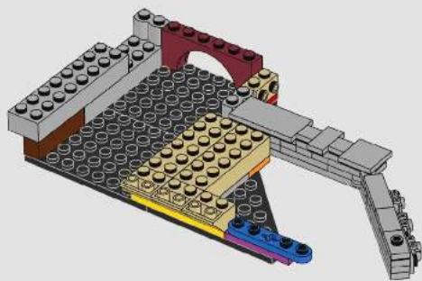 3D architectural model of a LEGO structure with visible components and no text or symbols