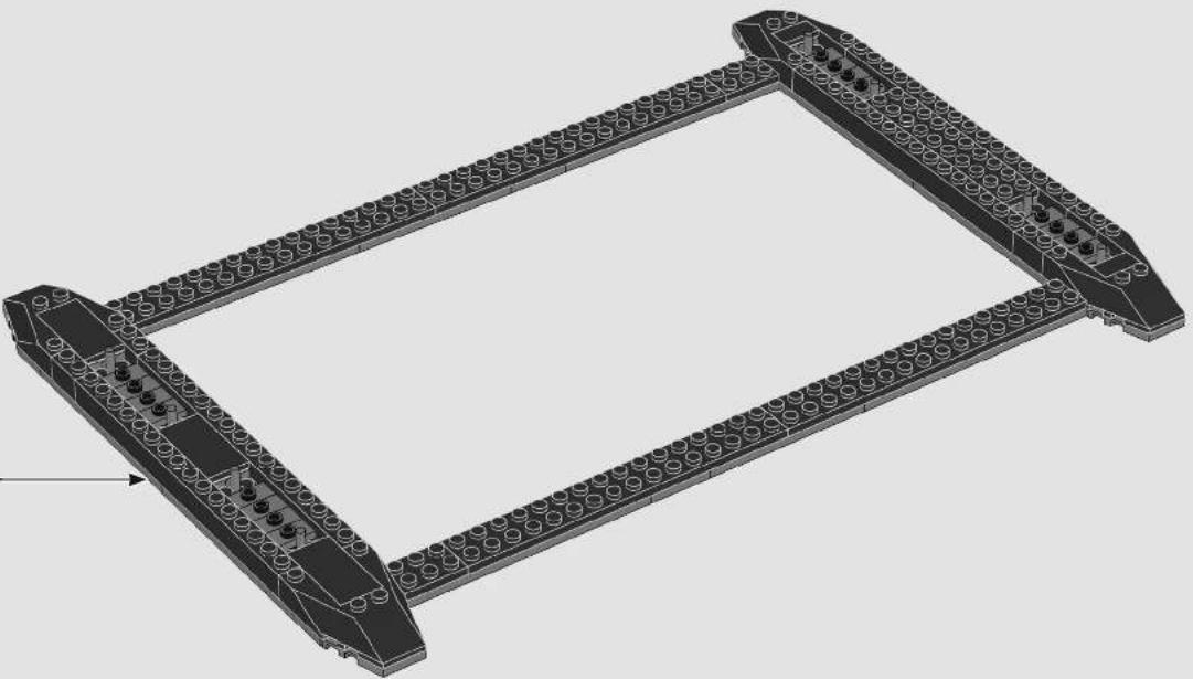 3D architectural model of a rectangular frame with circular and rectangular components, no text or symbols visible