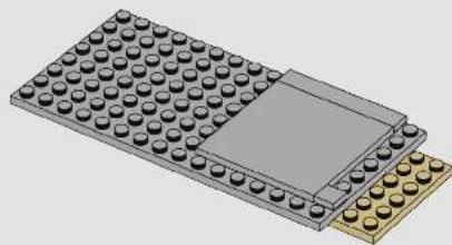 3D diagram of a LEGO base with a rectangular panel and a smaller yellow component, no text or symbols present.