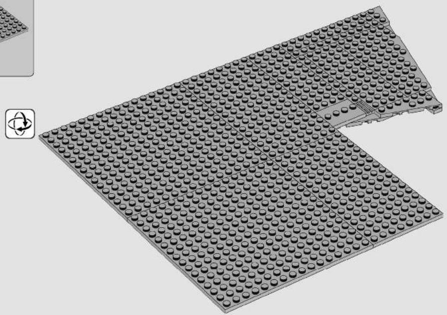3D rendering of a LEGO floor plan with circular holes, showing structural details and a small inset icon (no text or symbols)