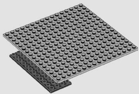 Two stacked LEGO-printed plates with uniform circular holes, no text or symbols visible