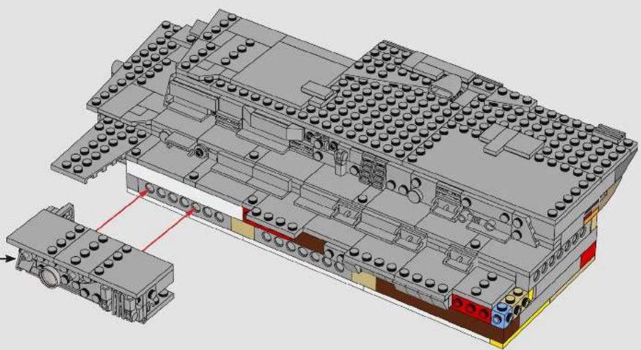 3D architectural diagram of a multi-story building with visible structural elements and a small inset showing a component detail (no text or symbols)