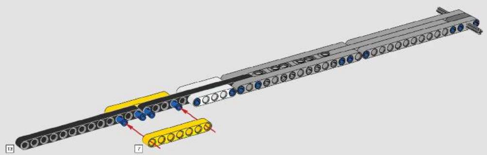 3D mechanical assembly diagram showing a shaft with blue and yellow components, no visible text or symbols