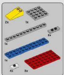 Three LEGO-shaped blocks with gray and red faces, arranged vertically (no text or symbols)