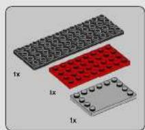 3D diagram of three LEGO base blocks with labeled dimensions (1x), no text or symbols present