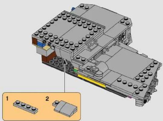 3D diagram of a LEGO building assembly with labeled components (no text or symbols present)