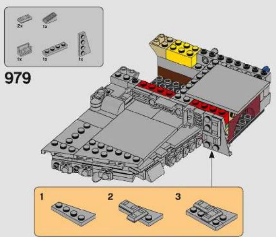 3D diagram of a LEGO mechanical assembly with a highlighted component and an inset showing a base assembly (no text or symbols present)