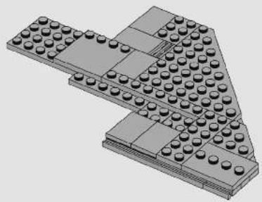 3D rendering of a LEGO architectural structure with multiple rectangular blocks and circular indentations (no text or symbols)