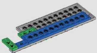 3D rendering of a blue and green electronic component with multiple circular holes (no text or symbols visible)