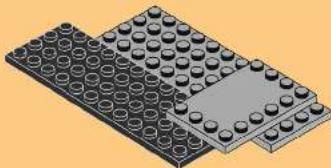 Isometric illustration of two stacked LEGO plates with circular indentations (no text or symbols)