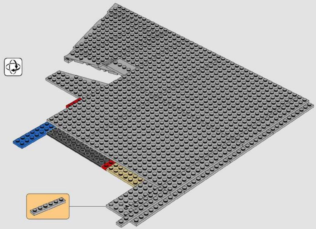 3D diagram of a LEGO structure with labeled components, showing no text or symbols on the structure itself.