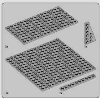 Three LEGO base plates with circular holes, arranged in a grid pattern (no text or symbols visible)