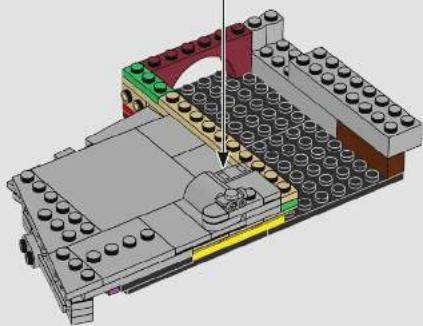 3D diagram of a LEGO building assembly with visible structural elements and components (no text or labels)