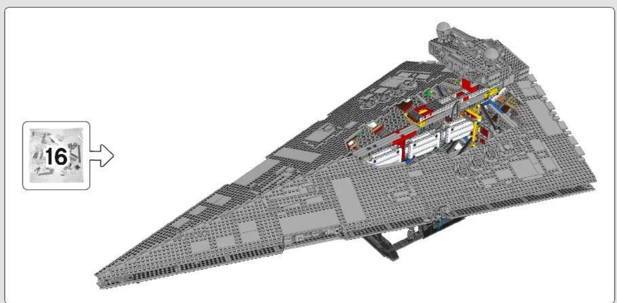 Lego ship interior view showing structural components and a numbered inset (16), no readable text or symbols present.