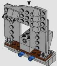 Mechanical assembly diagram showing a clamping mechanism with bolted components and mounting base (no text or symbols)