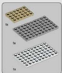 Three LEGO-shaped blocks with grid patterns, no text or symbols visible