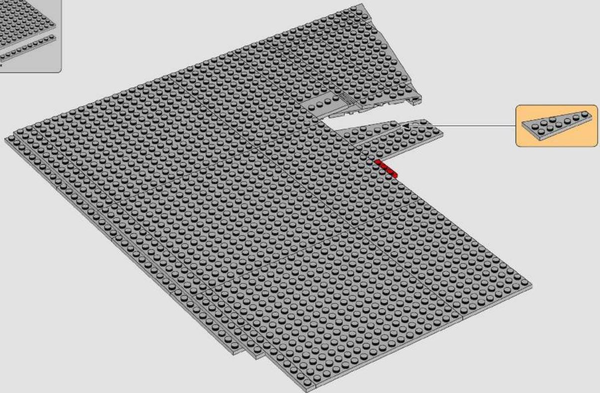 3D diagram of a LEGO floor plan with a highlighted section showing a red pin (no text or symbols present)